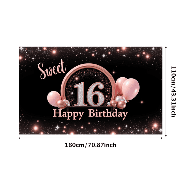 Pink Balloon Sweet Sixteen Birthday Banner Elegant Design Happy Birthday Decoration for Birthday Party Indoor Celebration