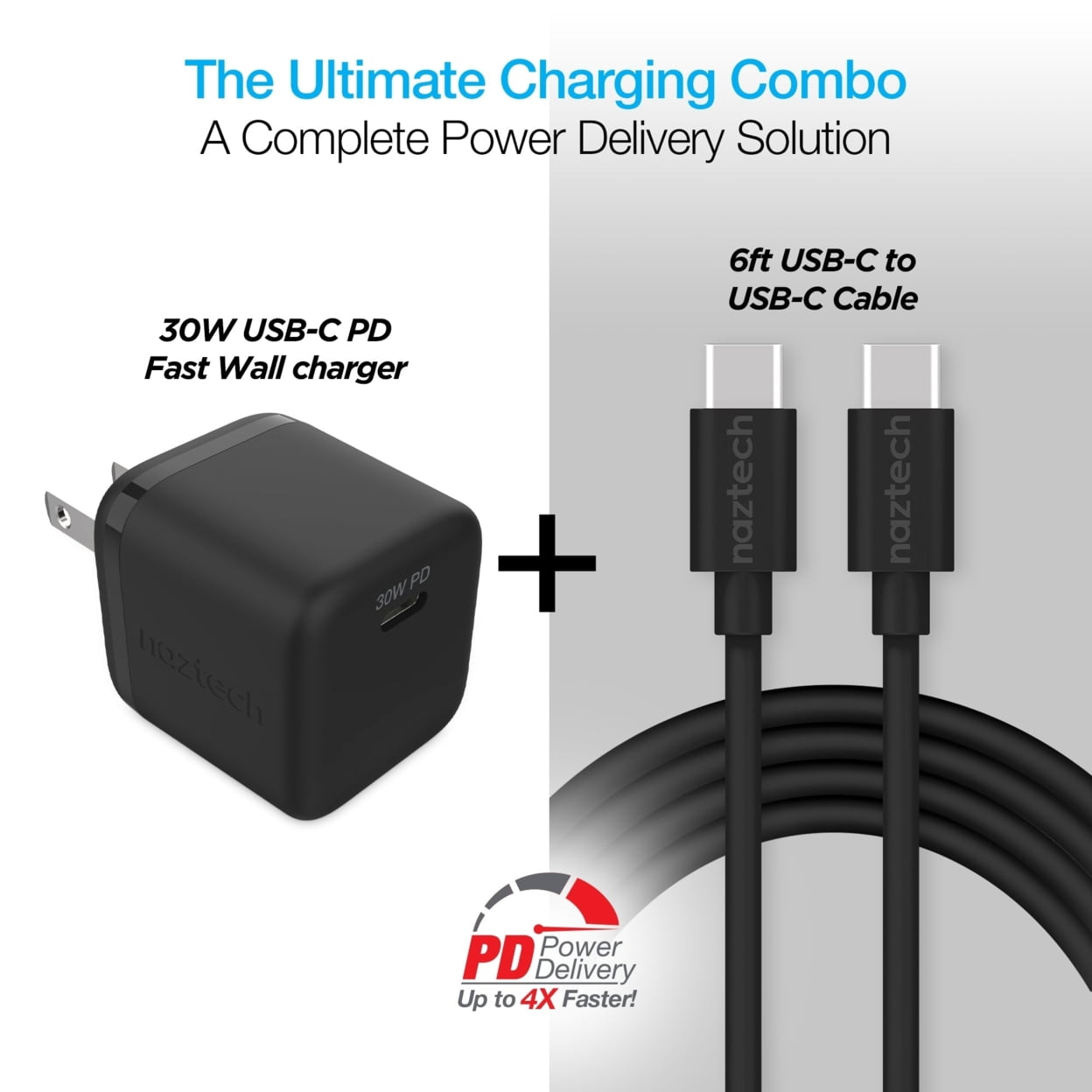 Naztech 30W PD Wall Charger + USB-C to USB-C Cable 6ft for Traveling (15543-HYP)