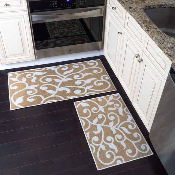 Sussex Home Non Skid Washable Kitchen Runner Rugs Set of 2 - Ultra-Thin Lattice Area Rugs for Laundry Room, Entryway, Bathroom - Multipurpose Set of 44 x 24 and 31.5 x 20 Inches Floor Mats