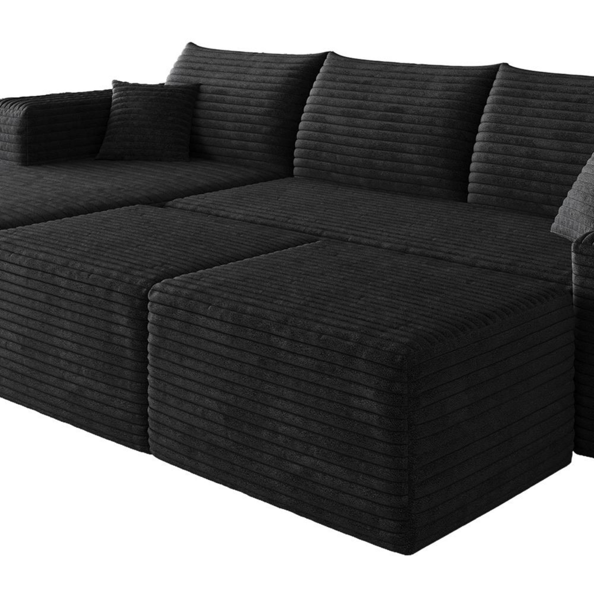 Sailvan 95" Cloud Sectional Sofa with 2 Ottomans,No Assembly Required U-Shaped Modular Couch,Deep Seat Sofa for Living Room Black