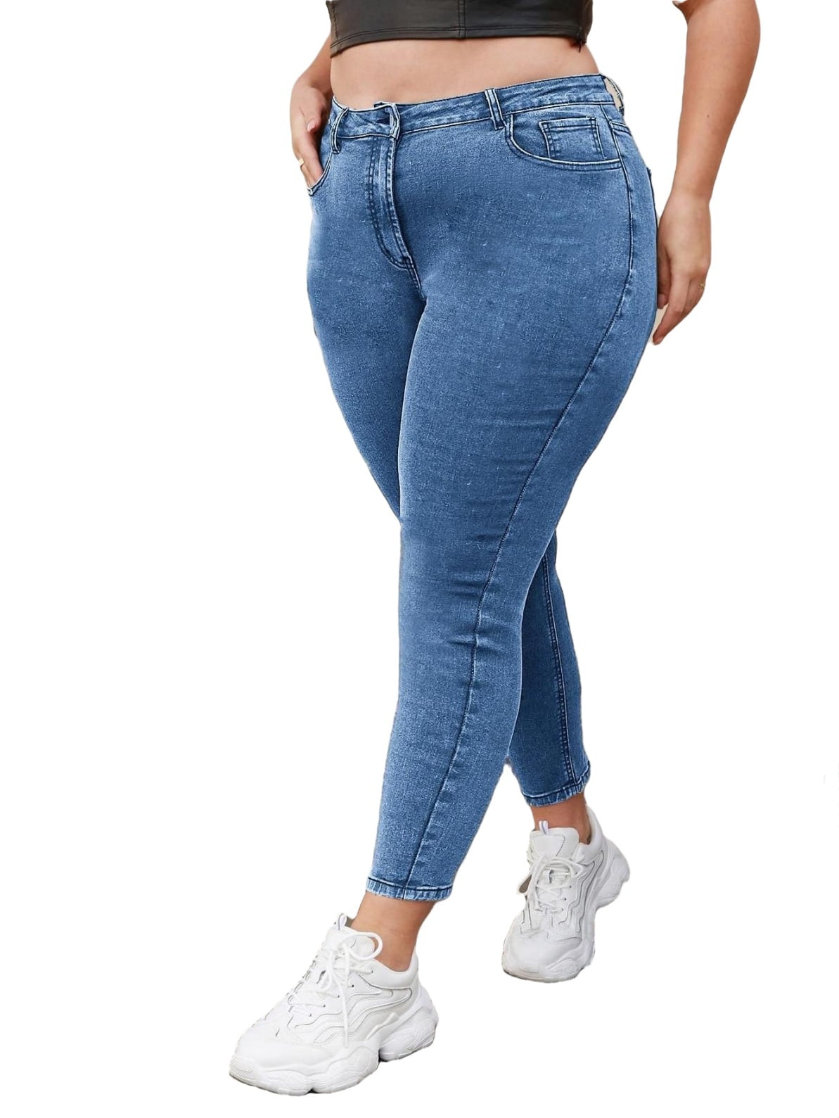 Women's Plus High Waist Skinny Crop Jeans Denim Pants 0XL - Walmart.com