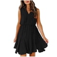 thumbnail image 2 of Mefallenssiah Women Chiffon Pom V-Neck Sleevless Drawstring Short Skirt Dress, 2 of 6