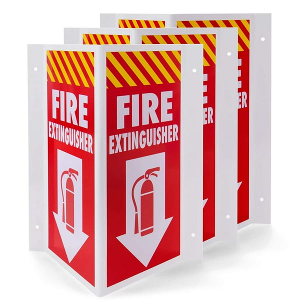 3d Fire Extinguisher Sign 3 Pack Plastic Pre Drilled Safety Angle Wall Panel