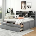 thumbnail image 2 of Full Size Wooden Bed With Built-in Bookshelves, Three Large Storage Drawers And Trundle, Grey Color Captain Book Units, 3 Trundle, 2 of 6