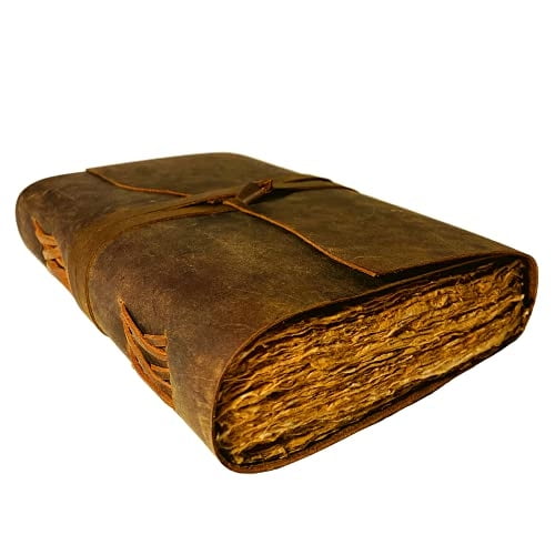Diario de Cuero Vintage - 200 Páginas con Bordes Irregulares de Papel Rústico - Páginas sin Líneas