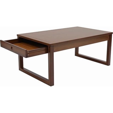 Floor Sitting Low Table, Modern End Table, Wood Coffee Table Rectangle Small Walnut, Floor Sitting Low Table with Side Drawer for Small Space Minimalist Japanese Tatami Room, 31.5 * 19.7