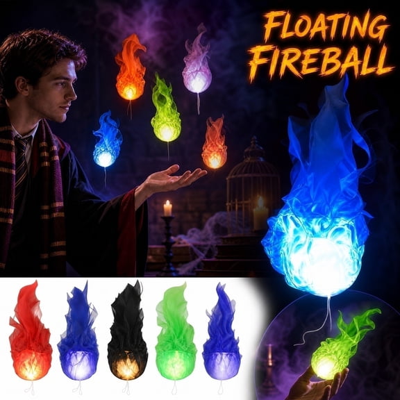 LED Floating Fireball Illusion Prop, Halloween Fake Flame Luminous Decor, Hands-Free Magic Fireball Ornament, Portable Colored Cloth Light for Costume Cosplay and Indoor Party Decoration