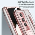 thumbnail image 5 of ELEHOLD for Samsung Galaxy Z Fold 4 Leveling Hinge Folding Case, HD Transparent Plating Frame Wireless Charging Hidden Kickstand 360° Full Protection Anti-Drop Shockproof Case for ZFold 4,Rosegold, 5 of 7