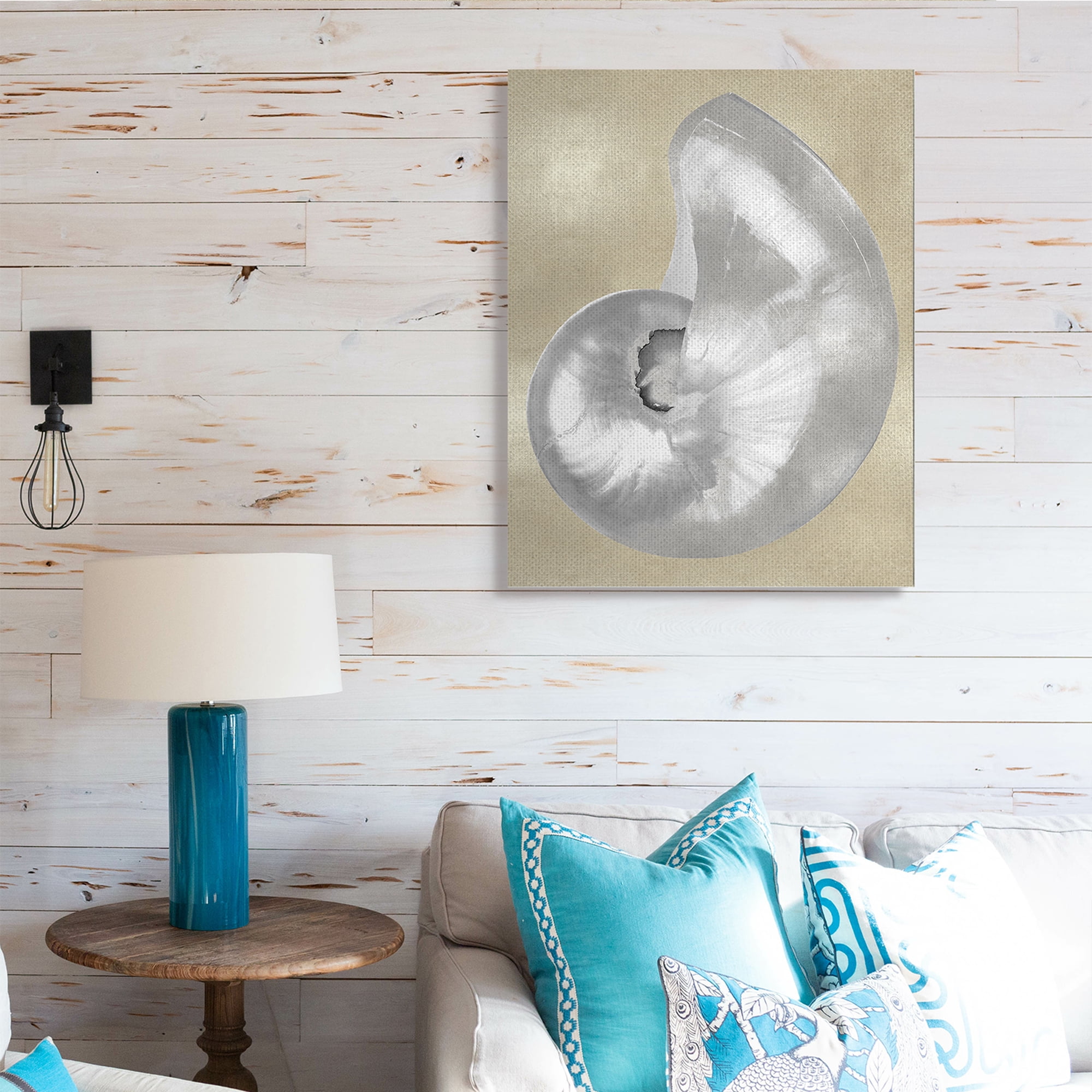 Stupell Industries Glam Nautilus Shell Soft Grey Neutral over Beige Nature Painting Gallery Wrapped Canvas Art Print Wall Art, 30 x 40