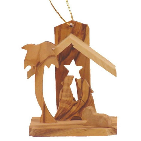 Holy Land Imports Olive Wood Small Nativity Ornament W/Star.
