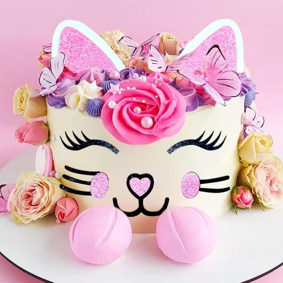 3D Cat Cake Decorations Shiny Flower Party Baking Accessories Set Creative Birthday Celebration Tools