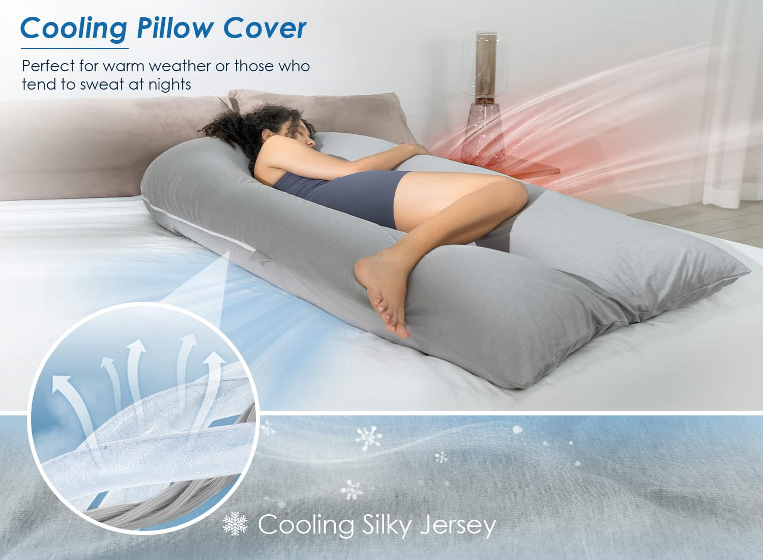 Extra Long U Shaped Body Pillow  Pillows For Sleeping 65 Inch Full Support Maternity Adults Women Grey
