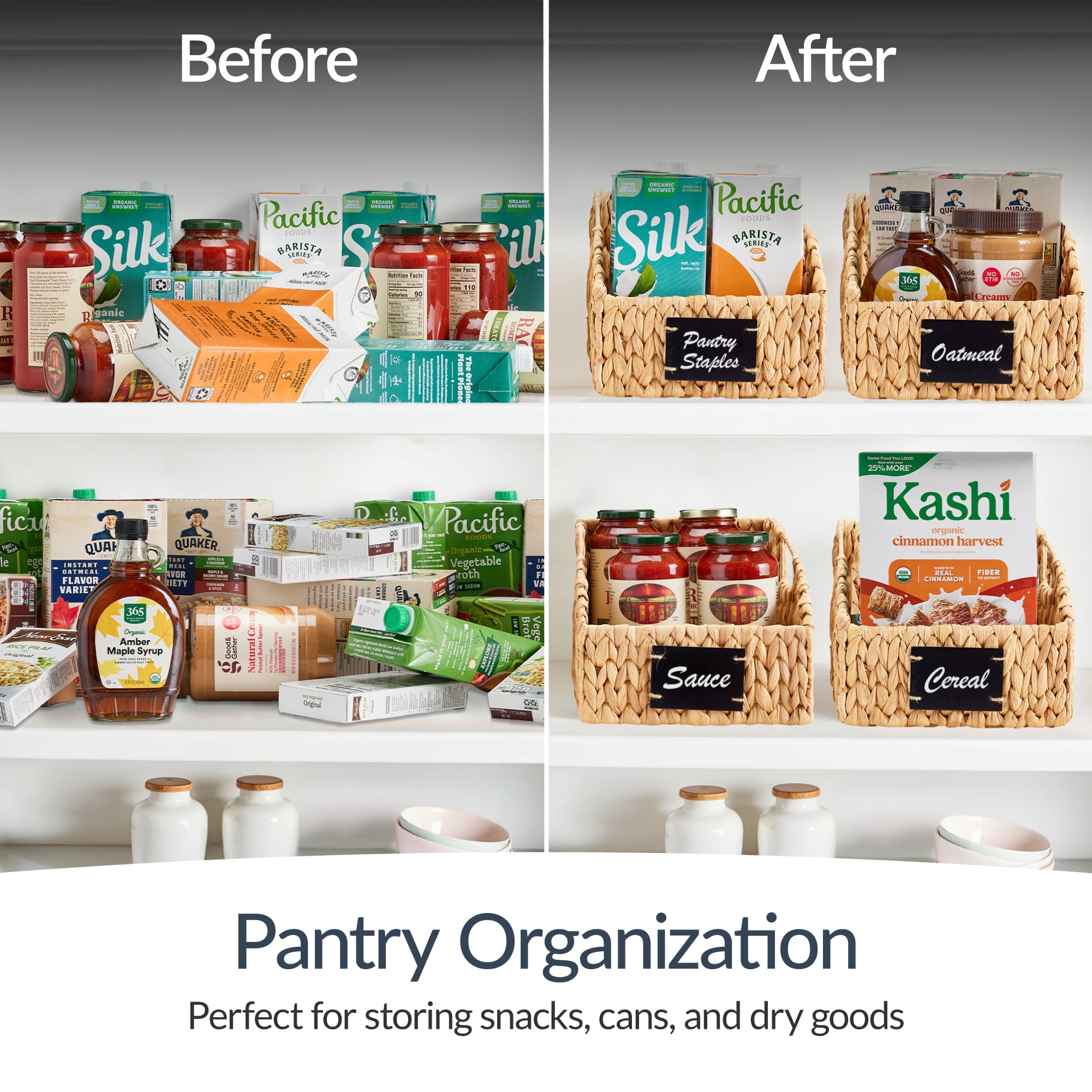 Best Choice Products Storage Pantry Baskets for Organizing, Wicker Basket w/ Built-in Handles  Natural