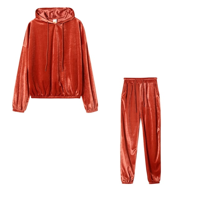 Otoño e invierno nueva ropa de mujer color sólido dorado con capucha manga larga traje casual