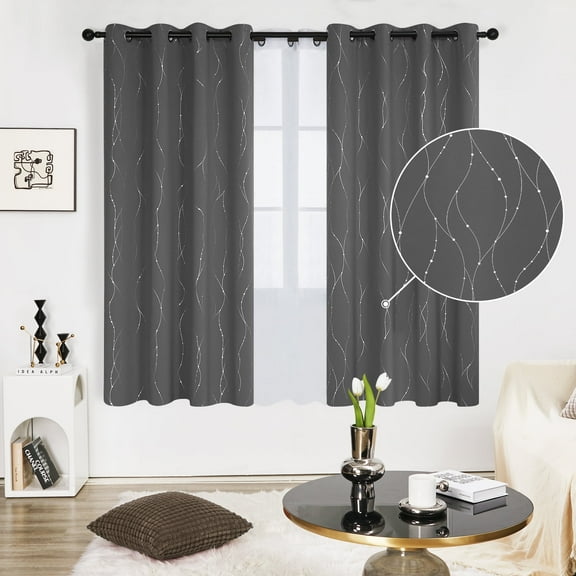 Deconovo Silver Printed Blackout Curtains - 2 Panels, Wave Dots Pattern, Grommet Top, 52"x63", Thermal Insulated Drapes for Bedroom & Living Room, Gray