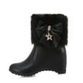 thumbnail image 4 of hopeusnice Women Winter Warm Hidden Wedge Snow Booties Leather Cute Bowknot Rhinestones Fuzzy Fleece Lined Thickening Side Zipper Ankle Boots Black 41, 4 of 7