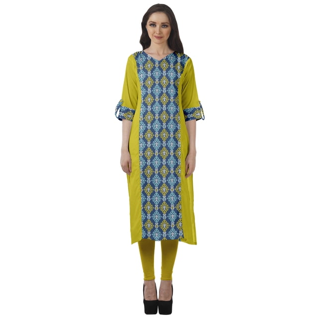 Moomaya Kurti Imprimée pour Femmes, Kurta Tunique Longueur Genou, Hauts à Col en V, Robe Grande Taille