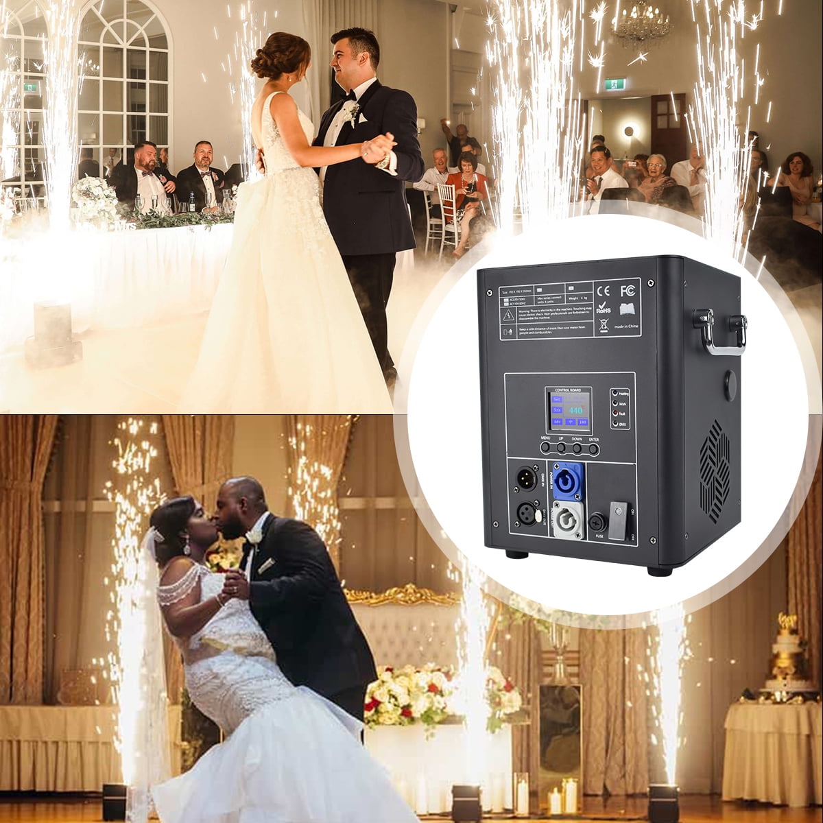 4PCS Large Cold Spark Machine DMX512 Firework Machine  for Wedding Stage Party DJ Disco,Black with FlightCase