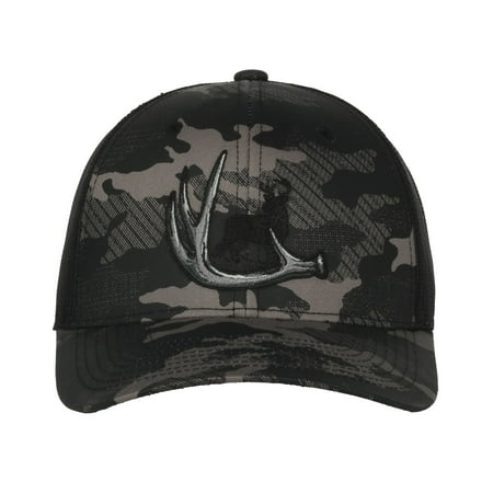 Outdoor Cap Men s Black Camo Hunting Hat Embroidered Deer Antlers Structured Cotton Trucker Cap with Hook Loop Closure One Size Camo/Black