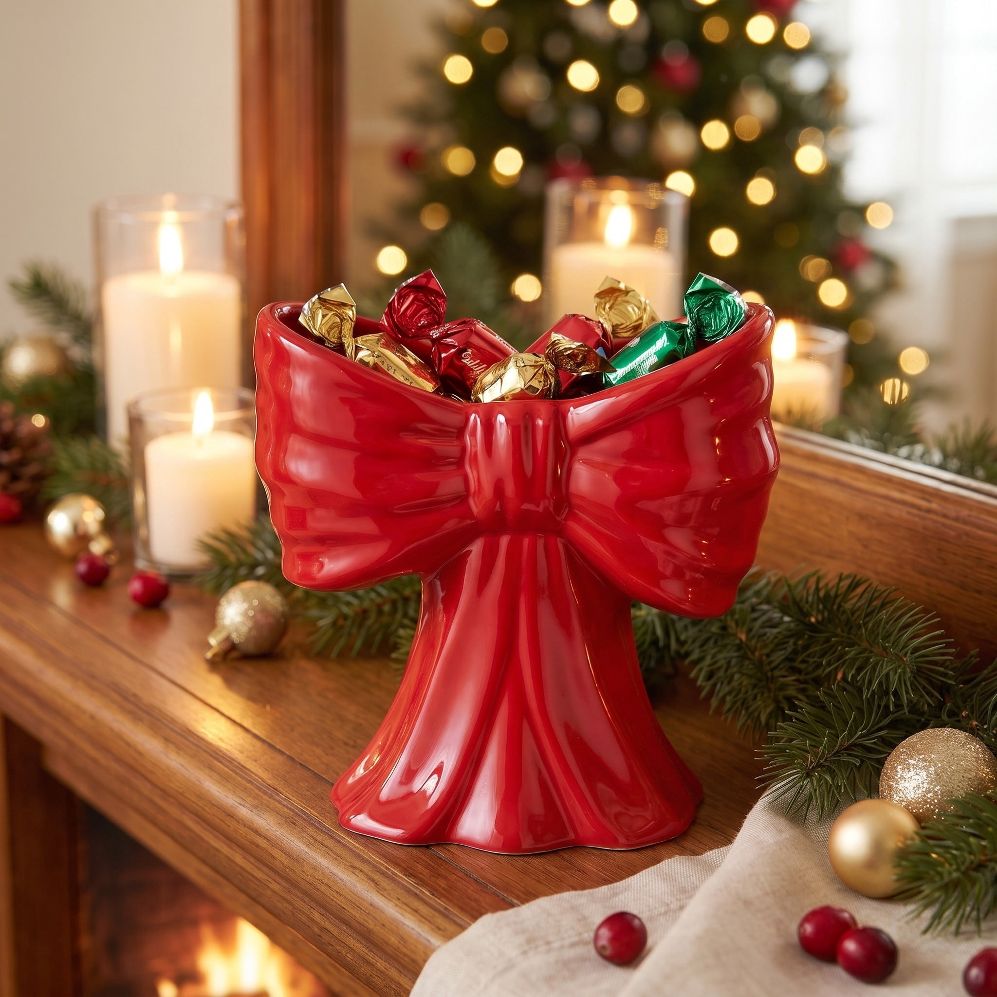 Ceramic Bow Christmas Decoration, Red, 8", by Holiday Time