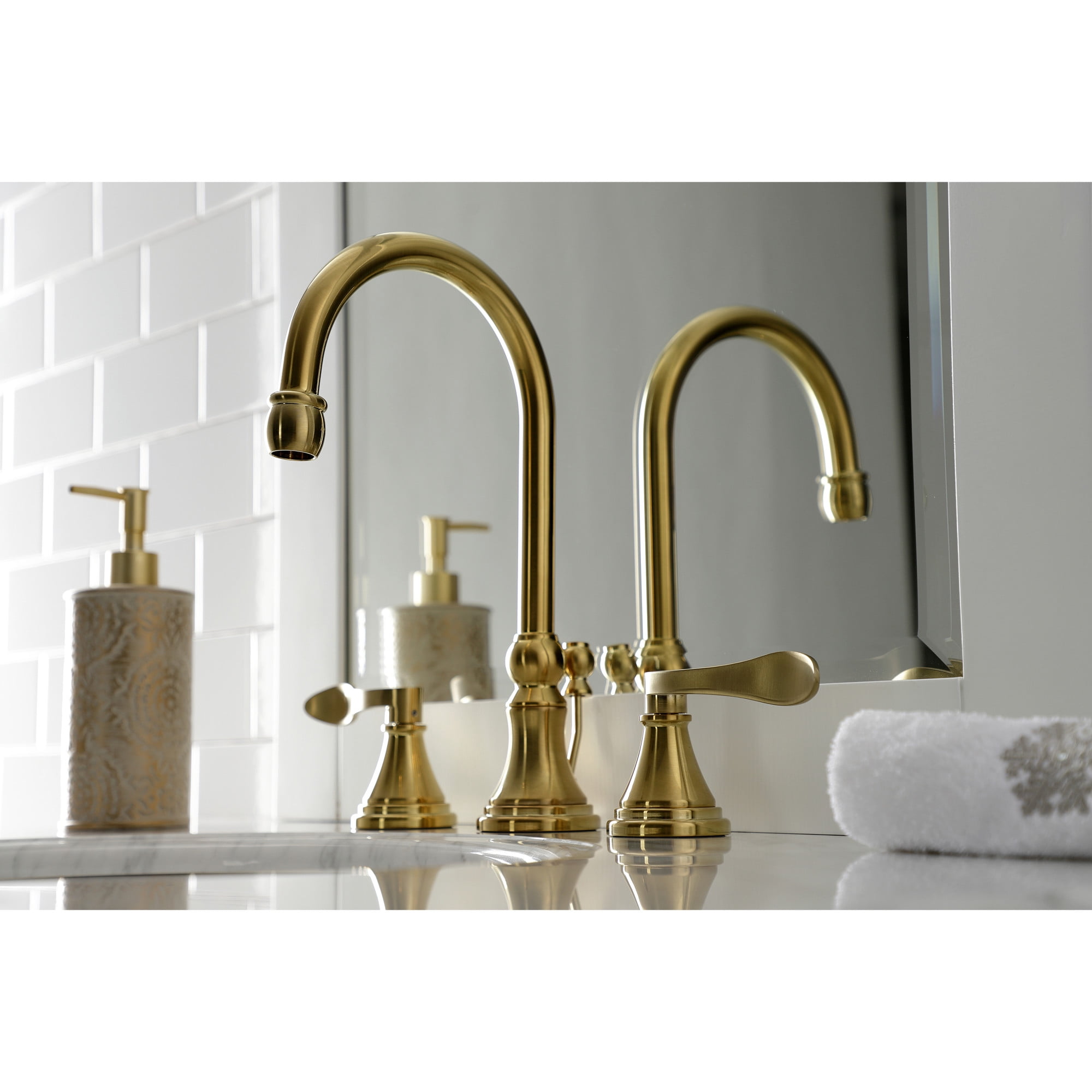 Kingston Brass KS2987DFL NuFrench Widespread Bathroom Faucet with Brass Pop-Up, Brushed Brass