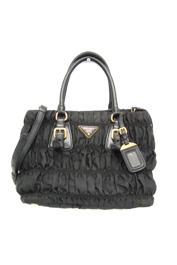 Pre-Owned Prada Gather BN2868 Women's Nylon,Leather Handbag,Shoulder Bag Black