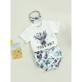 thumbnail image 4 of Musuos Toddler Girls Clothes, 3 6 12 18 24M Short Sleeve Round Collar Bull Print Tops Short Pants Headband Casual Outfits, 4 of 9