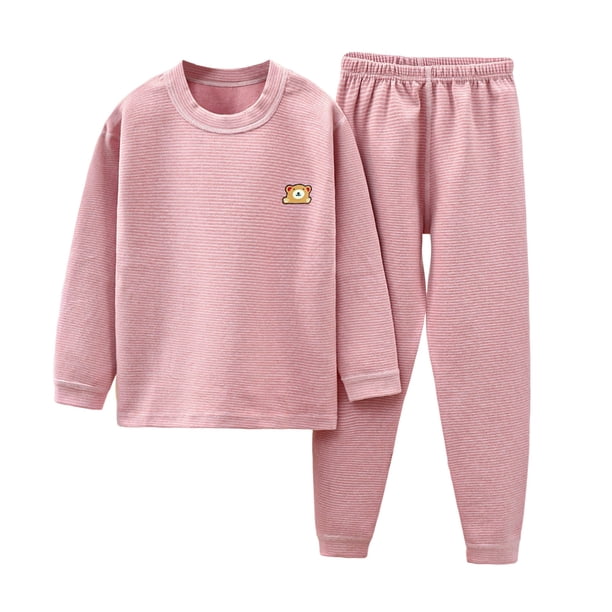 Gibobby Conjunto de pants para niño pequeños, niñas, invierno, manga larga, rayas,, estampados, tops, pantalones, 2 piezas(Rosa,2-3 Años)