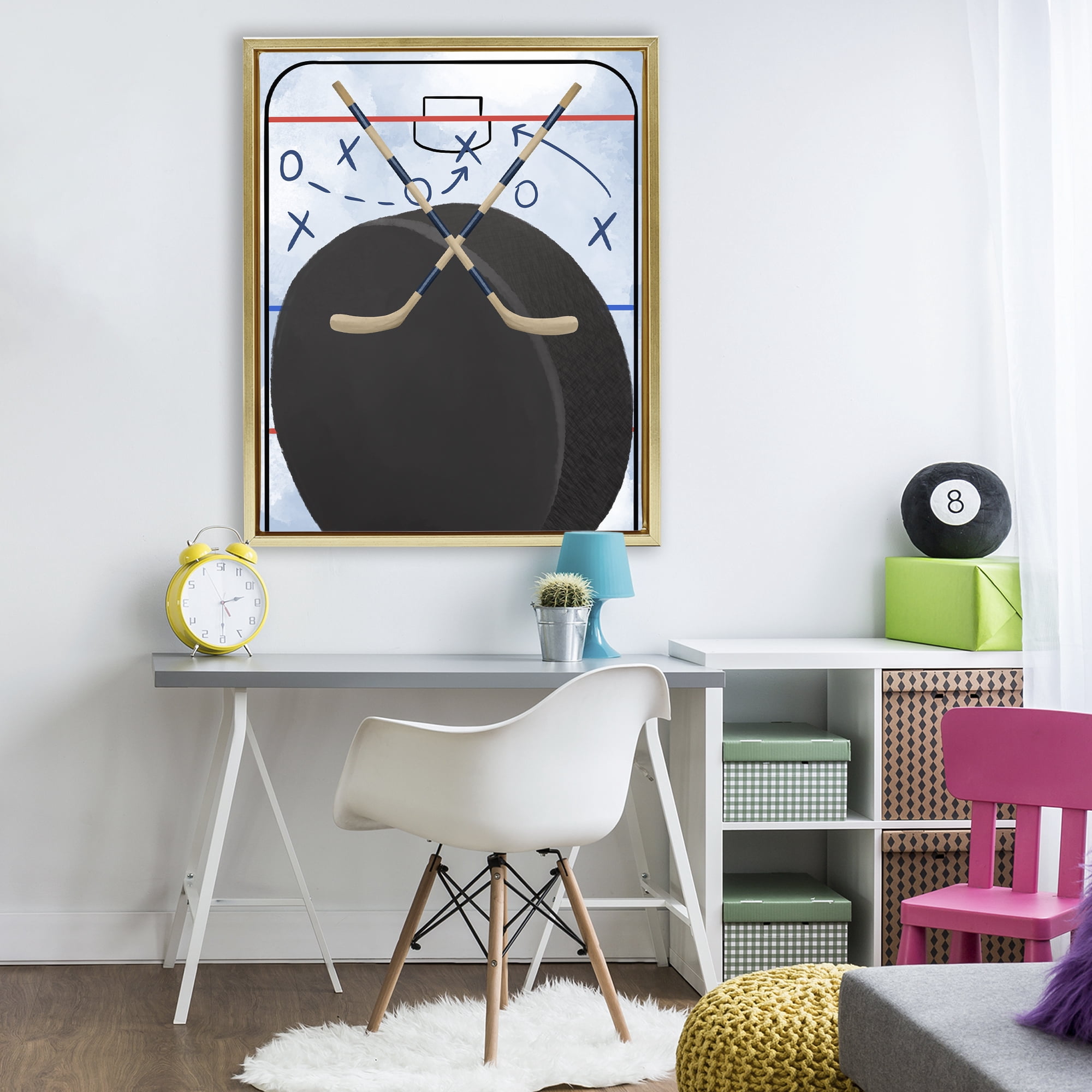 Stupell Industries Hockey Rink Tactics Gold Framed Floater Canvas Wall Art, design by Jennifer Stith