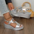 thumbnail image 5 of Viluyesy Womens Wedge Sandals, Peep Toe Comfortable Ankle Strap Ladies Elegant Party Wedding Shoes Silver US6, 5 of 9