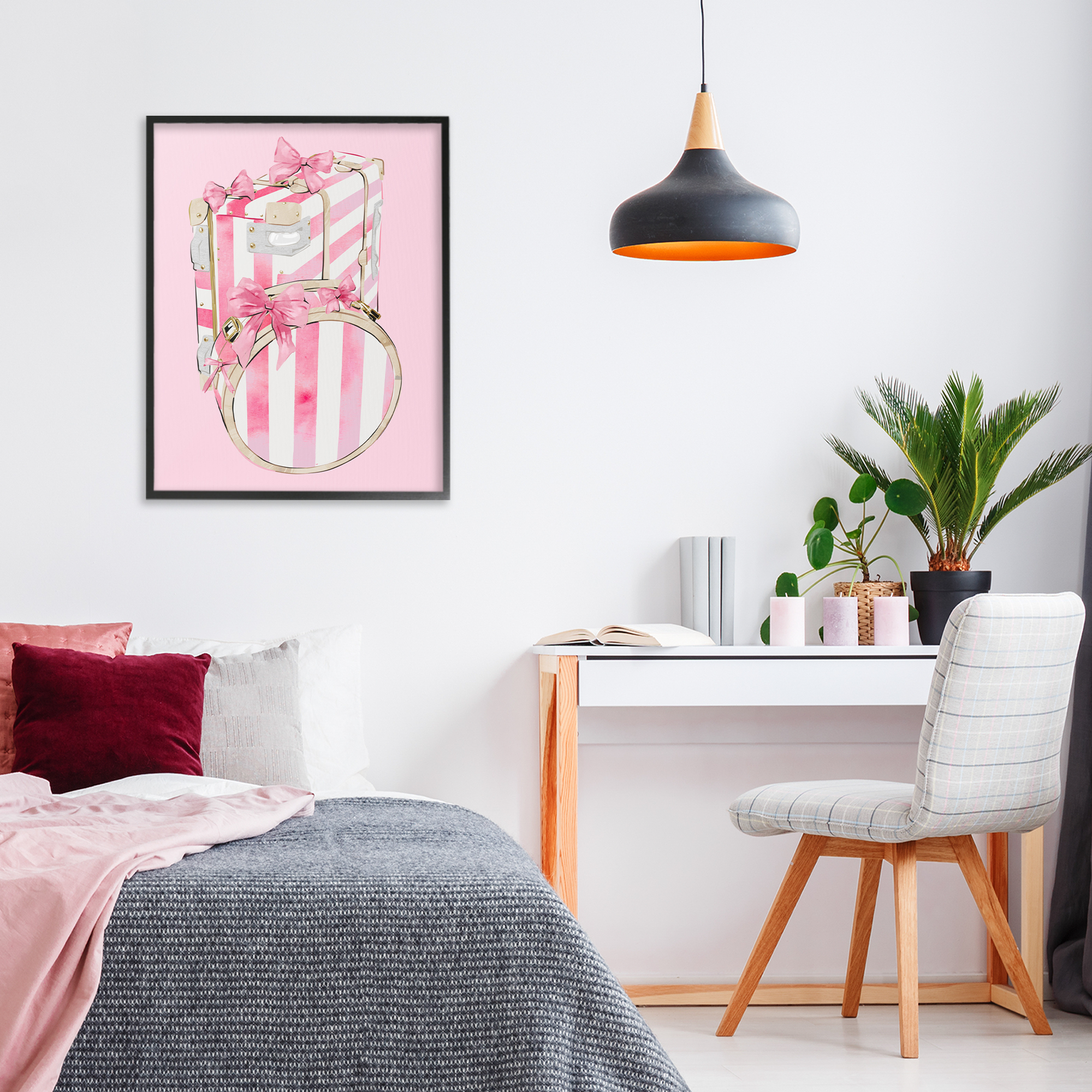 Pastel Stripe Luggage Black Framed Giclee Art, design by Ziwei Li
