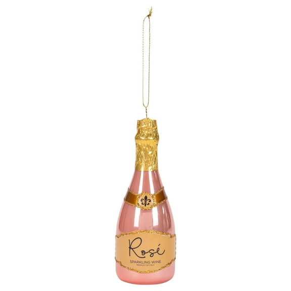 Rose Sparkling Wine Pink 6 x 2 Glass Holiday Decorative Hanging Ornament