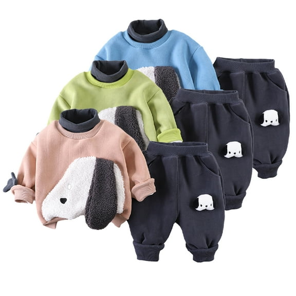 Esaierr Toddler Boys Girls 2PCS Sweatshirt Set for Newborn Baby Padded Tops Pants Set Cartoon Casual Warm Clothes Sweatsuit for 5M-5Y