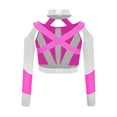 thumbnail image 4 of Eandarui Kids Girls Gymnastics Crop Tops Long Sleeve Shiny Rhinestone Color Block Design with Cross Back Cutout Hot Pink 16, 4 of 5