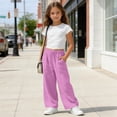 thumbnail image 6 of hoksml Girls Cotton Wide Leg Pants, Back to School Elastic Waist Drawstring Casual Trousers with Pockets, 6 of 9