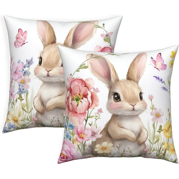Set of 2 Throw Pillow Covers Spring Easter Holiday,Brown Bunny Decoration Pillow Case Cushion for Home Living Room Bed,18x18