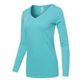 thumbnail image 2 of A2Y Women's Basic Solid Soft Cotton Long Sleeve V-neck Top T-shirt Milky Blue XL, 2 of 3