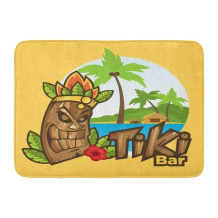GODPOK Green Eye Brown Bar Tiki Mask with Leaves and Fire Funny Cartoon Colorful Cute Orange Feather Rug Doormat Bath Mat 23.6x15.7 inch
