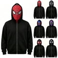 thumbnail image 3 of Unisex Superhero Zip Up Hoodie, Full Face Mask Hooded Sweatshirt, Graphic Cosplay Costume Jacket with Front Pockets for Halloween Party, Fancy Dress Up & Dress-Up (Dark Purple,3XL), 3 of 3