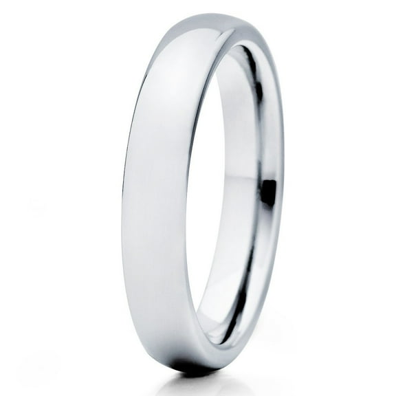 4mm Polished Silver Tungsten Wedding Band Gray Tungsten Carbide Ring Dome Shape Unisex Comfort Fit