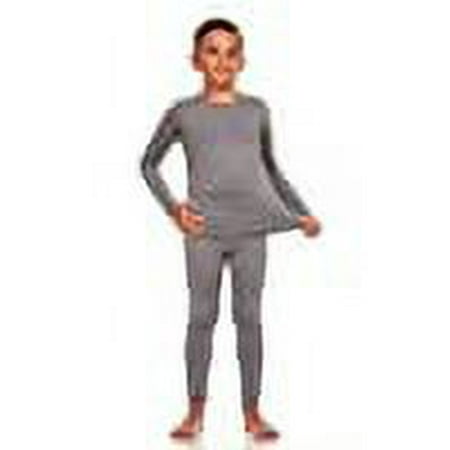 Bodtek Boys Crewneck Long Johns Base Layer Set (Grey Medium)
