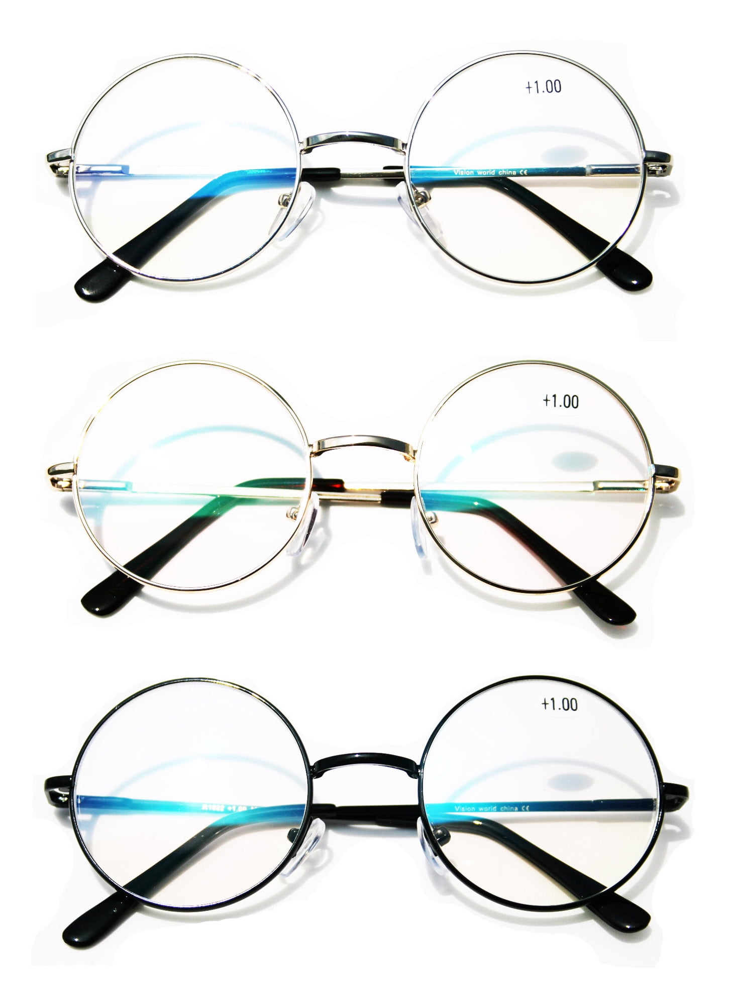 Vision World Eyewear Round Metal Reading Glasses with Spring Hinges, 3