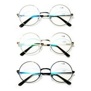 V.W.E.® 3 Pairs Round Metal Reading Glasses with Spring hinges and AR Coating