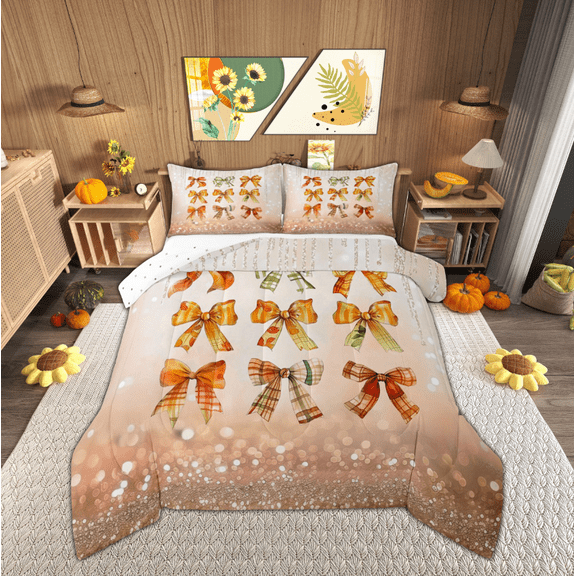 Manfei Retro Bowknot Bow Bedding Comforter Set, Glitter Sequin Print Twin Comforter Sets, Teens Kids Child Reversible Bedding Set, Breathable Home Decor, 2pcs