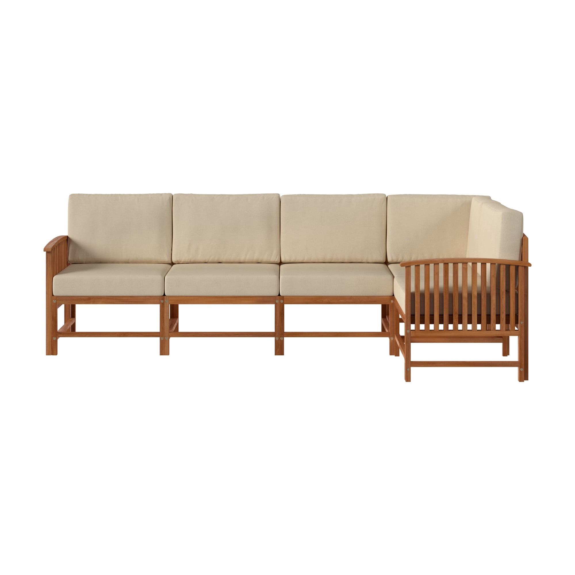 Walker Edison Modern Slatted Solid Wood 5-Piece Outdoor Sectional Set, Brown