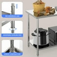 thumbnail image 4 of Table de Travail de Préparation en Acier Inoxydable à 2 Niveaux 36 Po x24 Po avec Tablette Inférieure Réglable, Pattes et Roulettes Préassemblées - Table de Cuisine et d'Atelier Robuste, 4 of 7