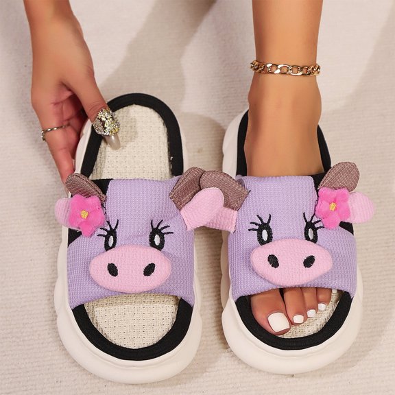 Willtoo Cow House Slippers For Women Fluffy Cute Cozy House Slippers Indoor and Outdoor Non Slip Cartoon Animal Walking Shoes