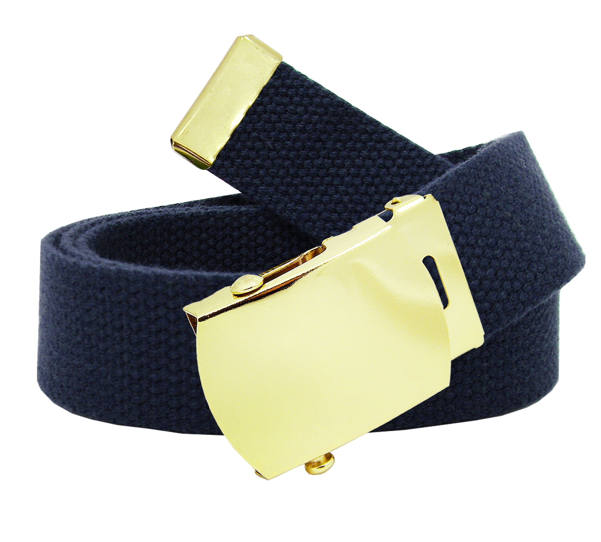Men's Gold Brass Slider Military Belt Buckle with Canvas Web Belt XXX-Large  Navy Blue