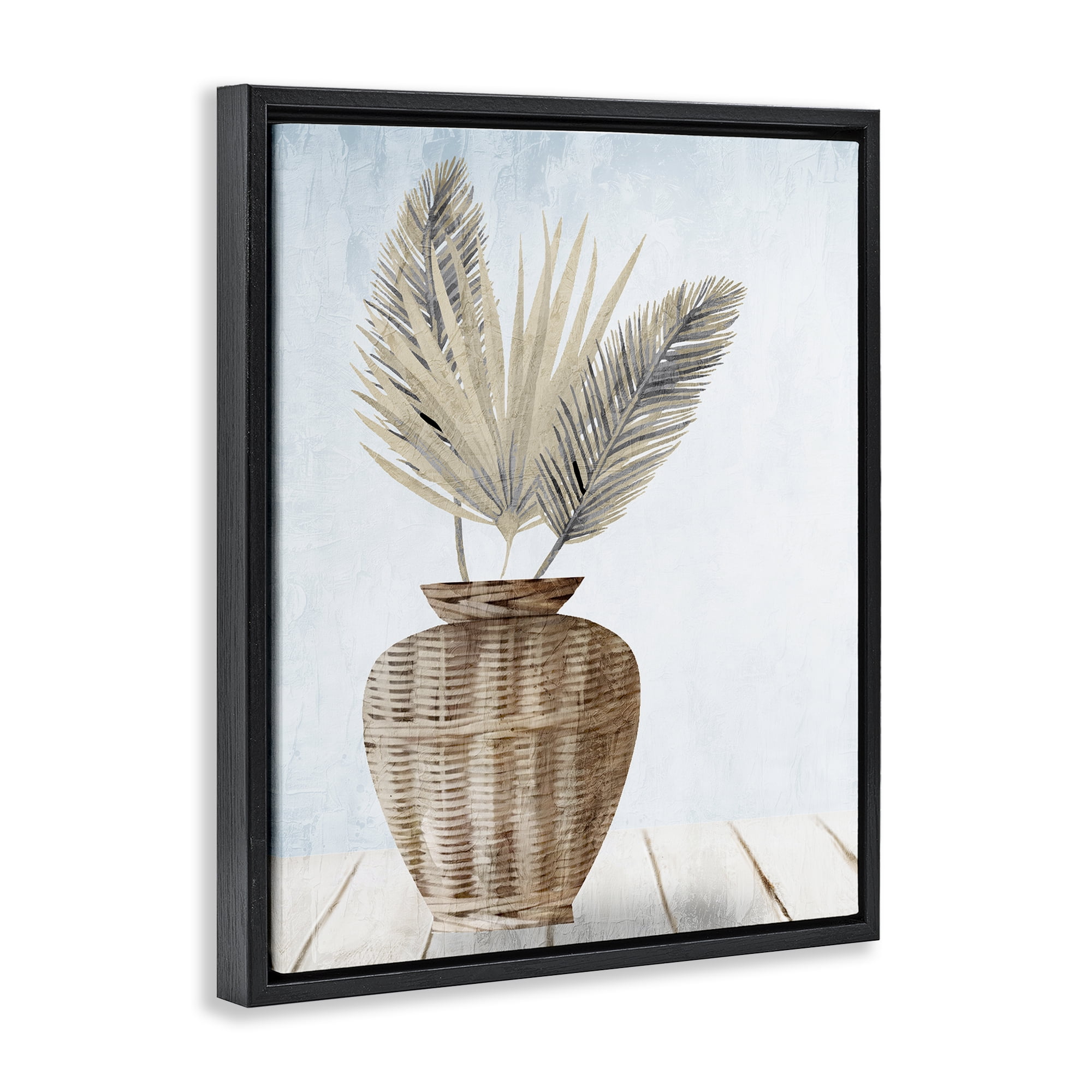 Stupell Industries Fan Plant Leaves Plants & Flowers Painting Black Floater Framed Canvas Art Print Wall Art, 17 x 21