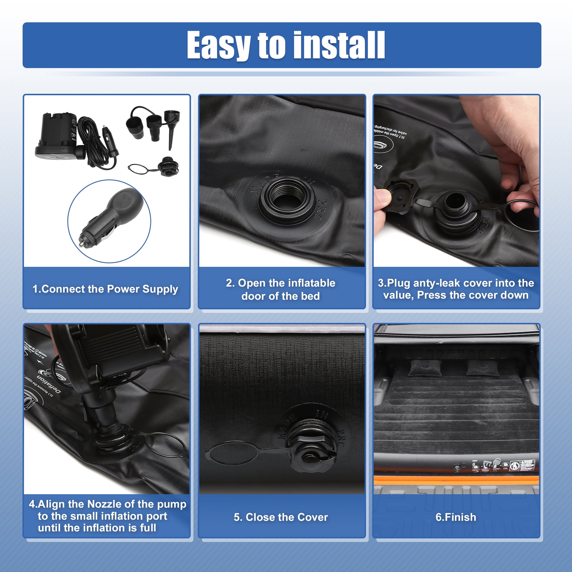 Unique Bargains Universal Inflatable Car 5.5-5.8ft Truck Bed Air Mattress for Full-Size Trucks Black